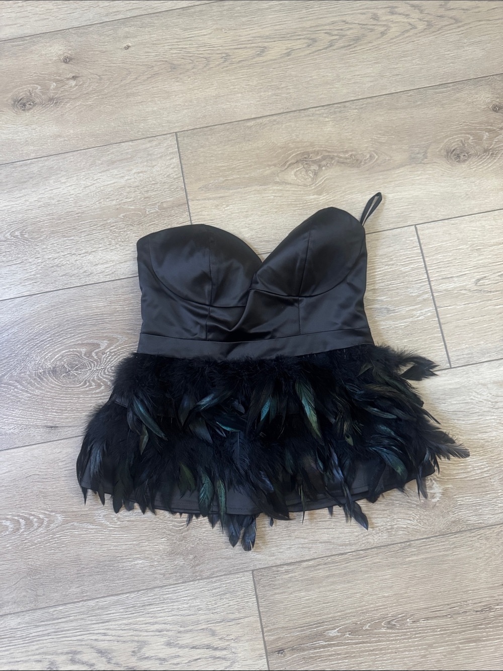 bebe Black Feather-Trim Bustier Top